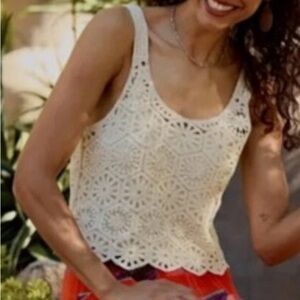 NEW Sundance‎ Crochet Selene Top Women Medium Large Open Knit Cream 100 cotton